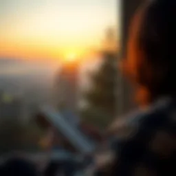 A person reflecting in solitude with a book in a serene environment