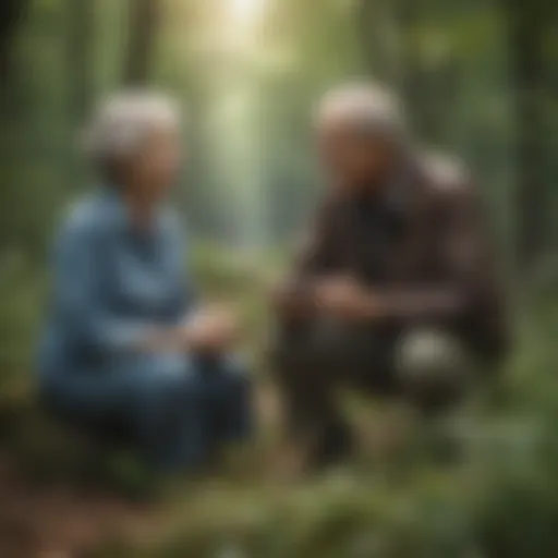 An elderly couple enjoying a peaceful moment in nature