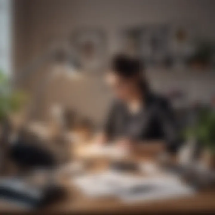 A professional working at a desk surrounded by personal items symbolizing integration