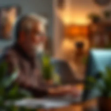 Senior participating in an online meeting