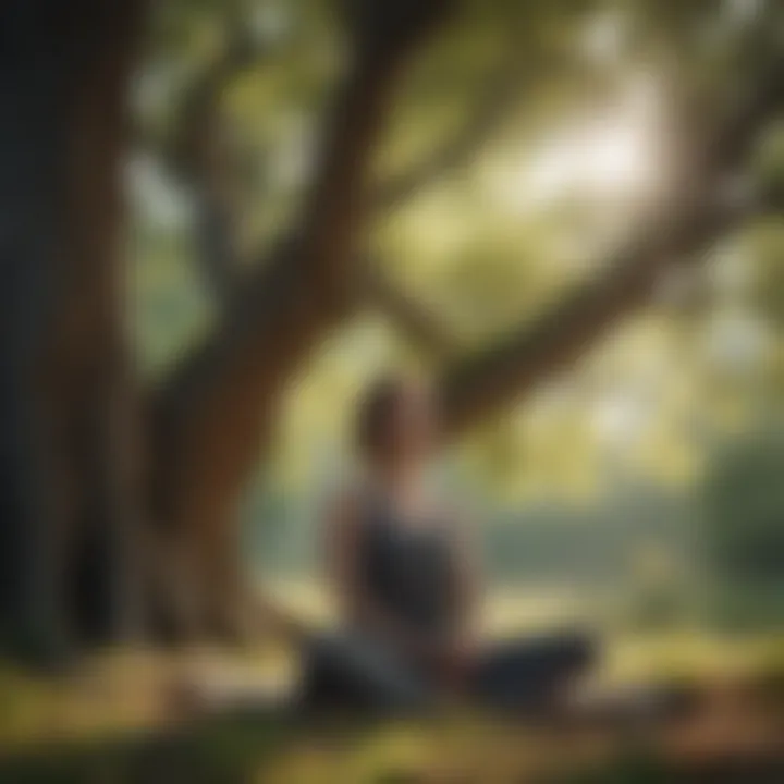 Person meditating under a peaceful tree