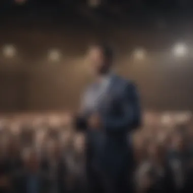 Motivational Speaker Event A motivational speaker addressing an engaged audience.