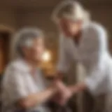 Compassionate caregiver supporting elderly woman