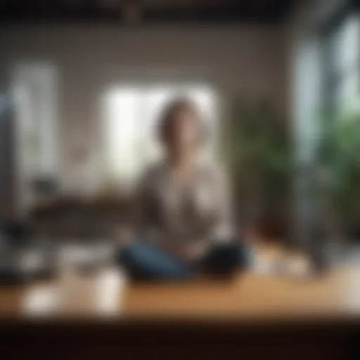 Person practicing mindfulness in office setting