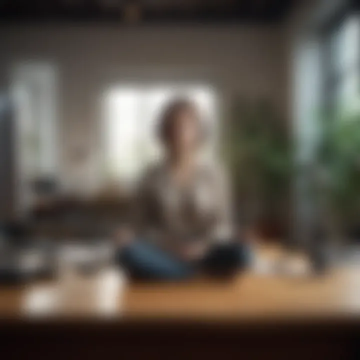Person practicing mindfulness in office setting