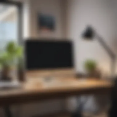 Desk with organized workspace and calming decor