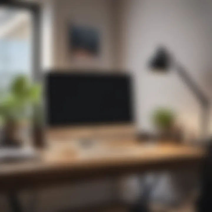 Desk with organized workspace and calming decor