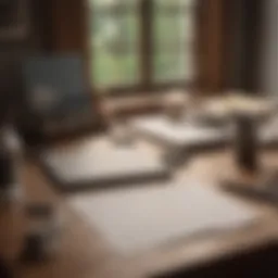 An elegant workspace with stationery and a notebook open to a blank page, symbolizing the start of crafting a personal letter of intent.