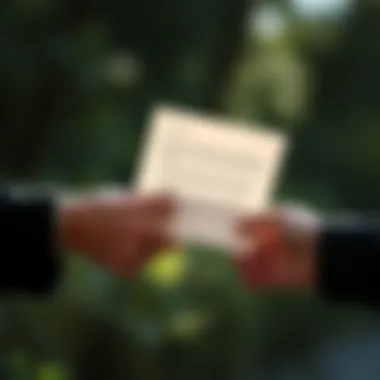 Two hands exchanging a letter filled with gratitude