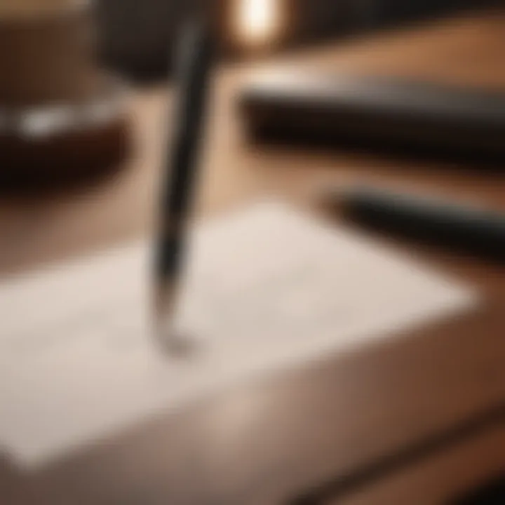 A heartfelt thank you note on a desk with a beautiful pen