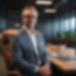 Visionary leader inspiring team in modern office setting