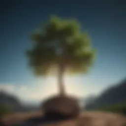 Abstract concept with a tree growing towards the sky