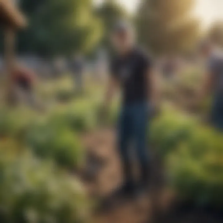 Diverse group of volunteers working in community garden