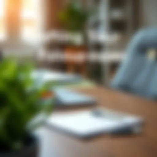 A professional setting with a laptop and notepad