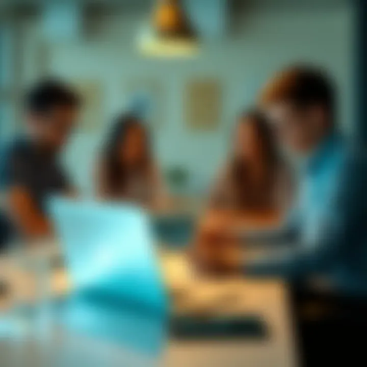 A team collaborating around a table with digital devices