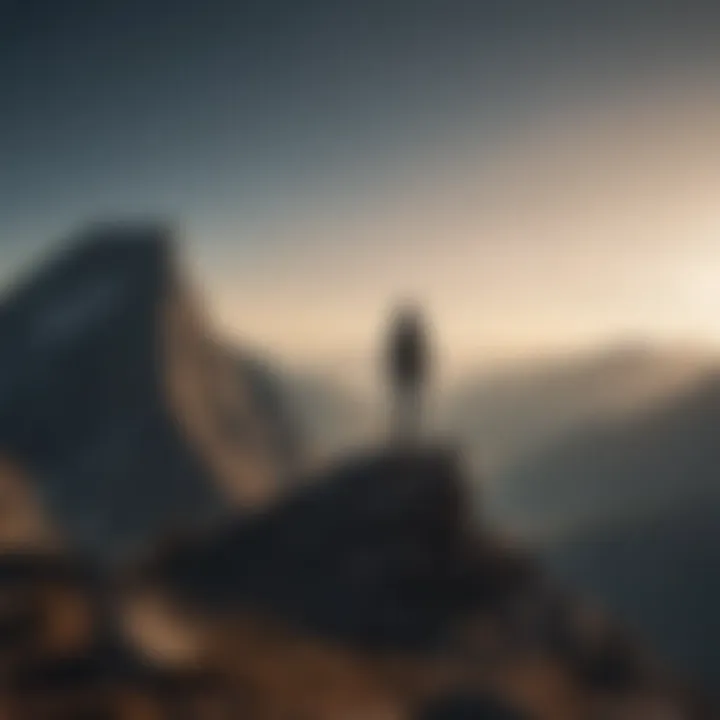 Silhouette of a confident individual standing on mountain top