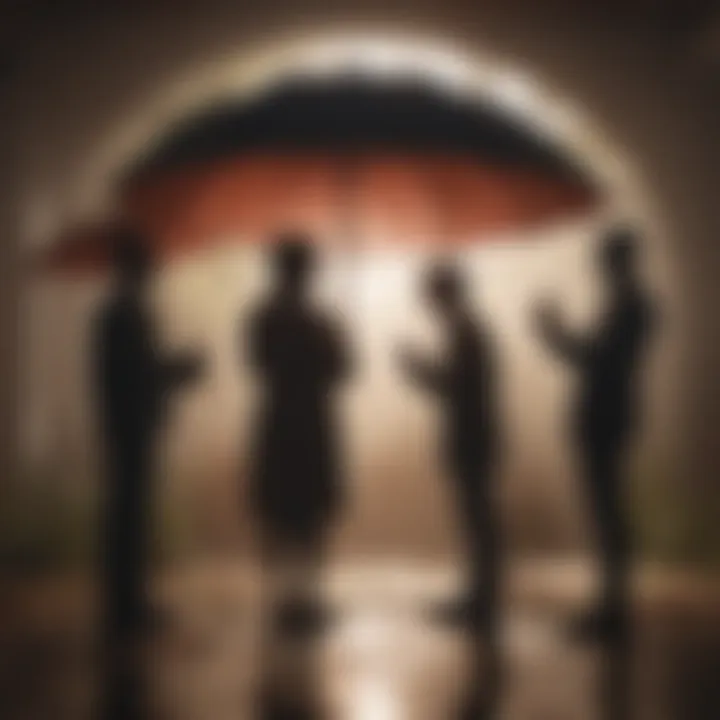 Illustration of a diverse group of silhouettes under a supportive umbrella representing a nurturing environment