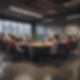 Illustration depicting diverse group collaborating in a modern office setting