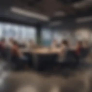 Collaborative Diversity in the Modern Workplace Illustration depicting diverse group collaborating in a modern office setting