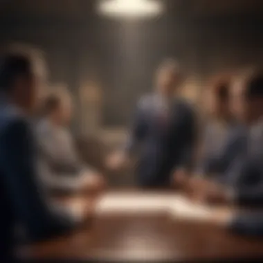 Corporate Leadership Illustration of a modern business mogul leading a team meeting