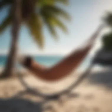 Relaxation at a Beach Getaway A serene beach vacation setting with a hammock