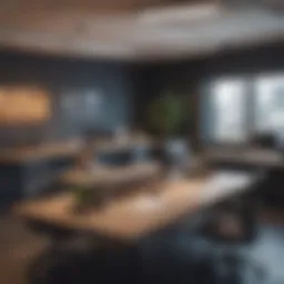 A vibrant office space showcasing collaborative workstations