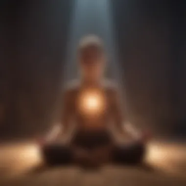 A person meditating with a glowing affirmation text