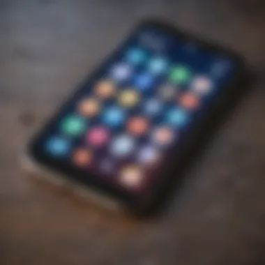 A close-up of a smartphone with various social media app icons displayed.