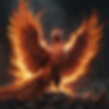 Illustration of a fiery phoenix rising from ashes symbolizing rebirth and passion