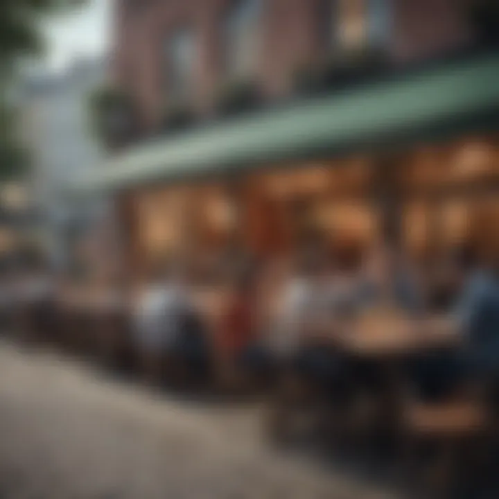 Lively outdoor cafe scene with friends chatting