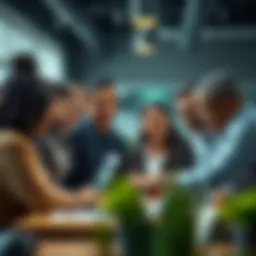 A diverse group of professionals collaborating on a project