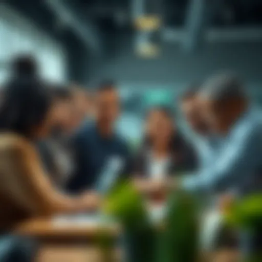A diverse group of professionals collaborating on a project