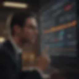 A professional analyzing sales data on a digital screen.