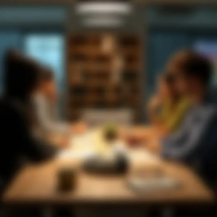 An illustration of a meeting where feedback is being exchanged in a constructive manner