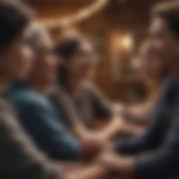 A group of diverse individuals engaging in supportive dialogue
