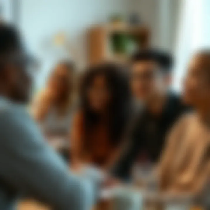 A diverse group engaging in thoughtful discussion