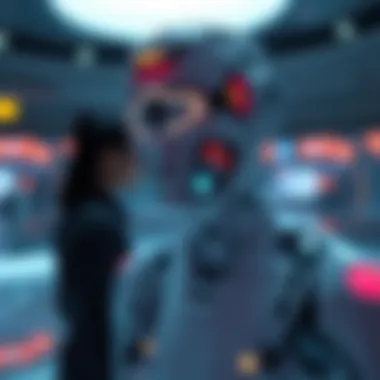 AI Technologies Shaping Leadership A futuristic setting showcasing advanced AI technologies in leadership