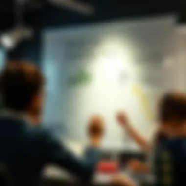 Innovative Ideas in Action A vibrant brainstorming session with ideas flowing on a whiteboard