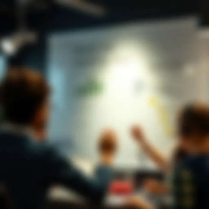 Innovative Ideas in Action A vibrant brainstorming session with ideas flowing on a whiteboard