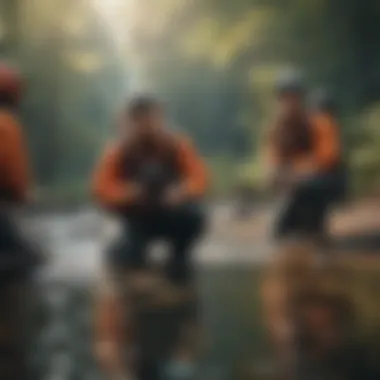 Team members engaged in an outdoor adventure activity