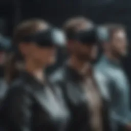 A futuristic virtual reality team exercise environment showcasing collaboration and engagement.