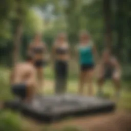 Group of colleagues enjoying an outdoor fitness activity together