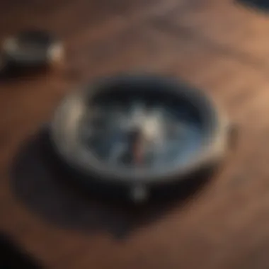 A compass resting on a wooden table, symbolizing guidance and decision-making.