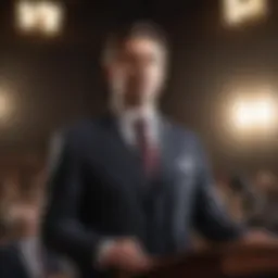 Orator on stage delivering powerful speech