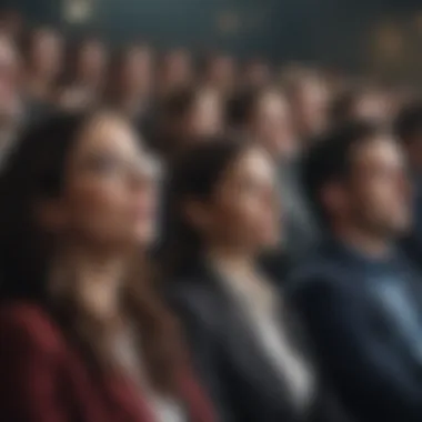 Engaged audience listening attentively to a speech