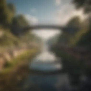 Illustration of a communication bridge connecting two diverse landscapes
