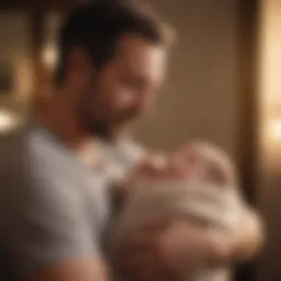 Father holding newborn baby in a cozy setting