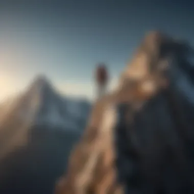 Person climbing a mountain peak as a symbol of success