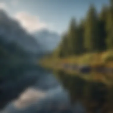 Peaceful nature scene with a tranquil lake and mountains