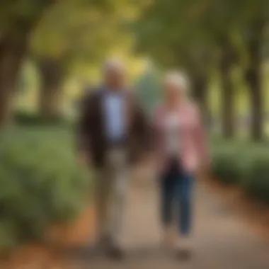 Bonding Bliss: Walking Together Through Aging Senior couple enjoying a leisurely walk in the park